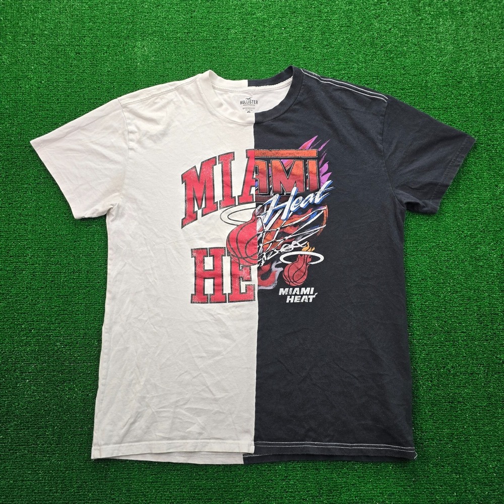Hollister NBA Miami Heat Split Graphic Tshirt Mens Medium White Black Basketball